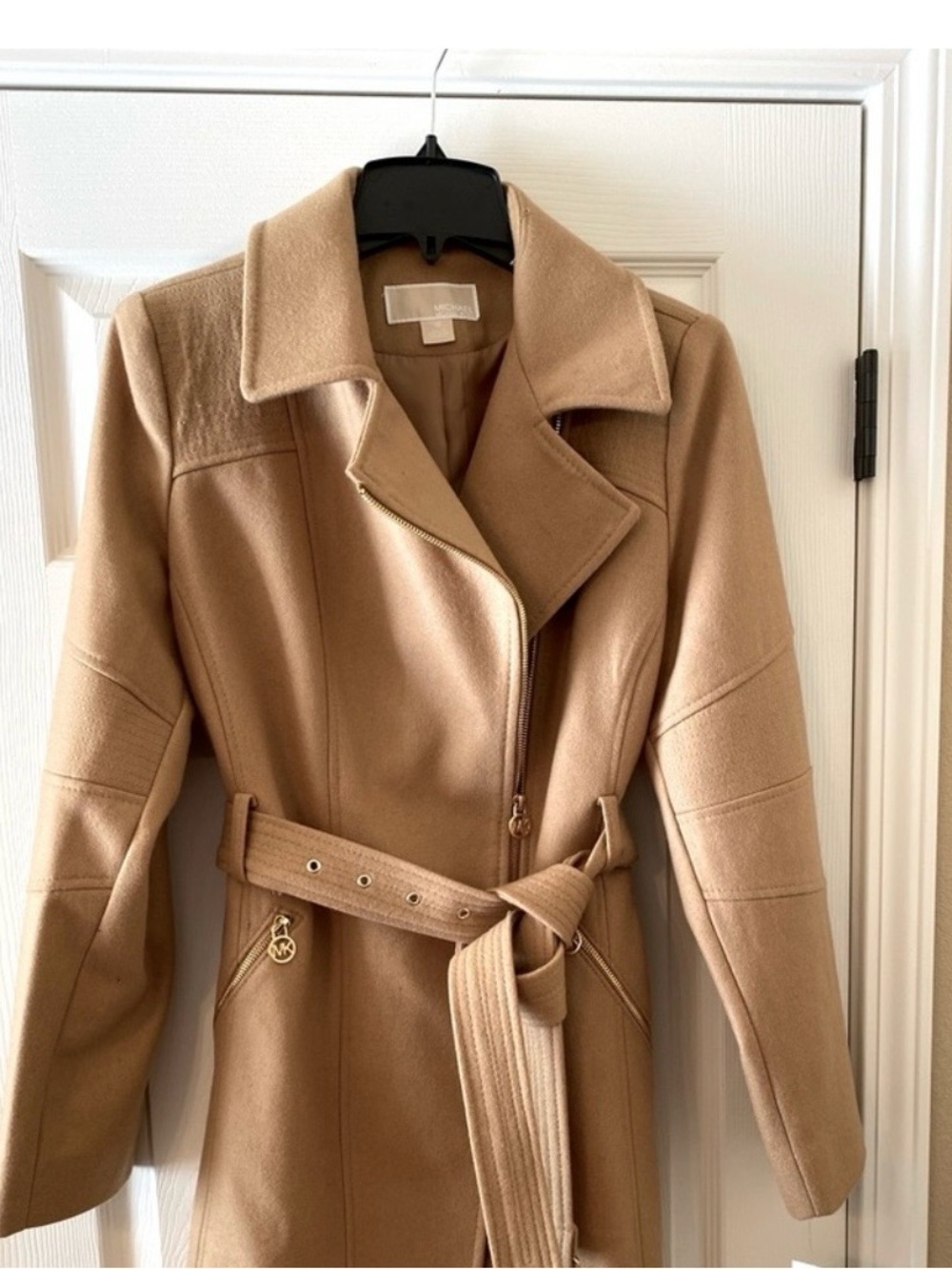 Like New! Michael Kors Camel Wool Belted Pea Trench Coat Tan 1X